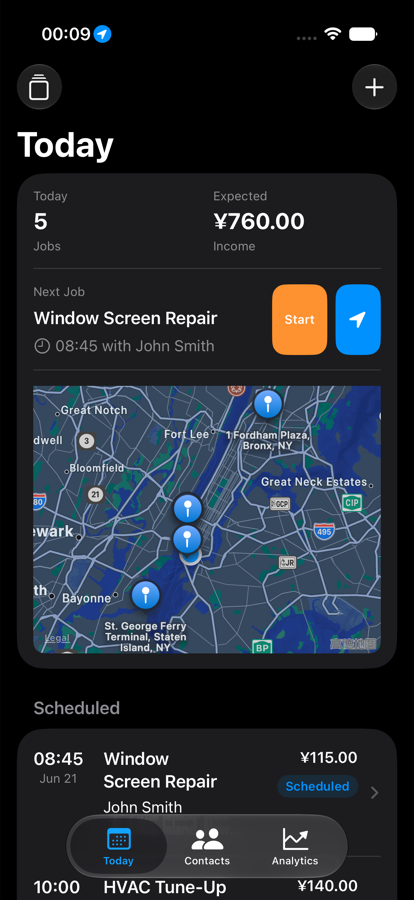 Jobory Today Jobs screen in dark mode.